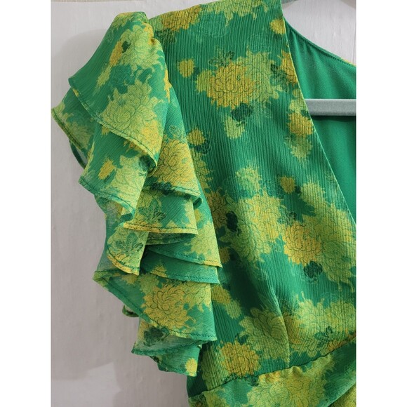 De La Vali Palmera Green Floral Chiffon Maxi Dress UK 12 US 8 Ruffle Sleeve $676 - Picture 5 of 16